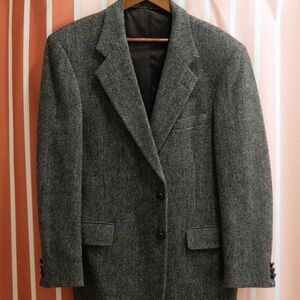 Vintage Harris Tweed 100% Scottish Wool Sport Coat 44R Gray/Blue Barleycorn